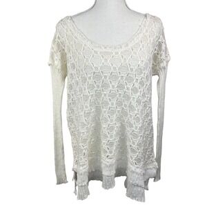 Free People White Open Knit Lace Sweater Size S/P Layered Hem